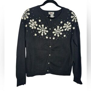 Eddie Bauer Collectibles Angora Rabbit Hair Knit Snowflake Cardigan Sweater M
